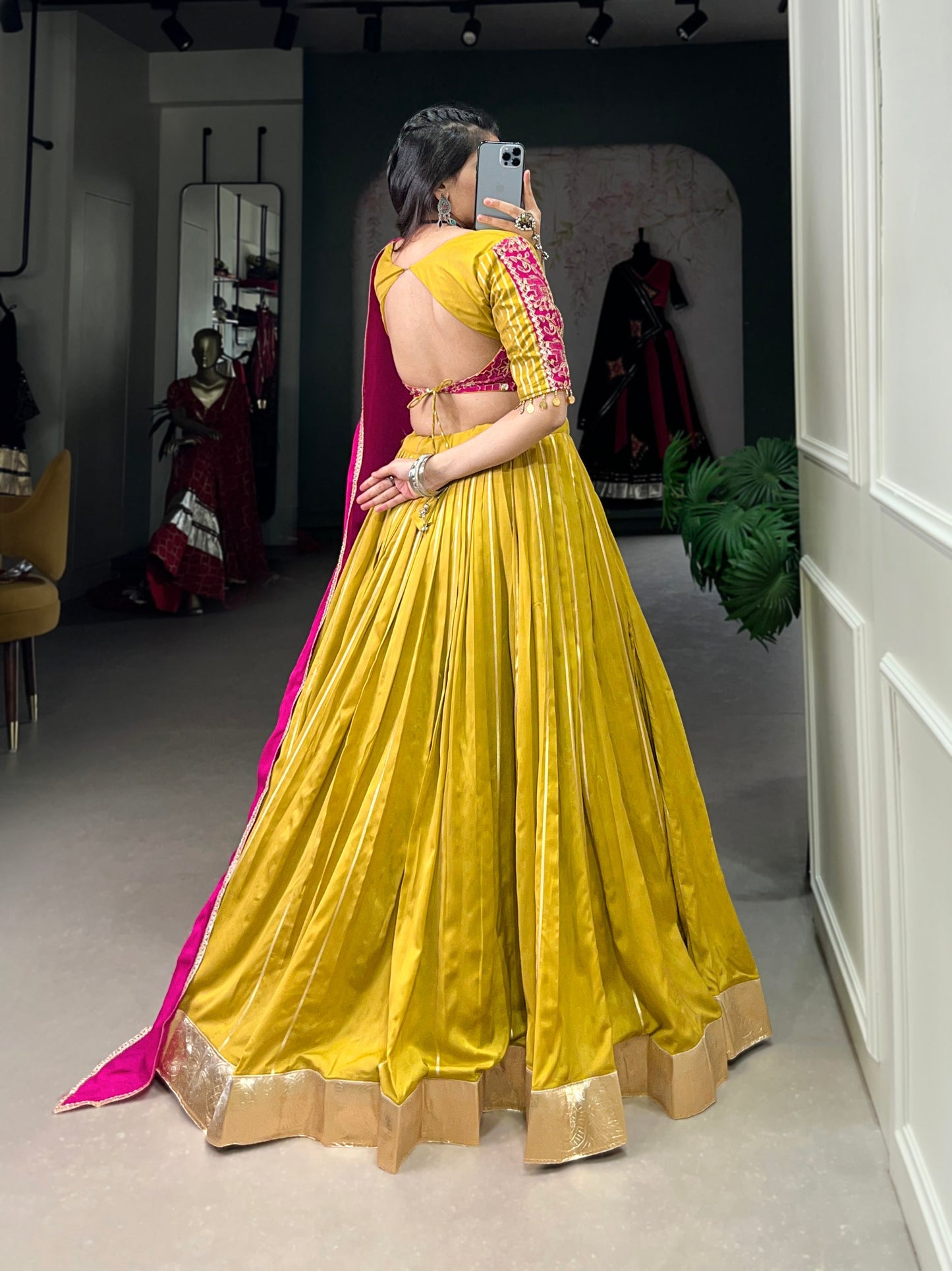 Mustard Chanderi Readymade Lehenga Choli