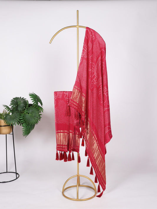 Red Pure Gaji Silk patola Print Dupatta with Tassels