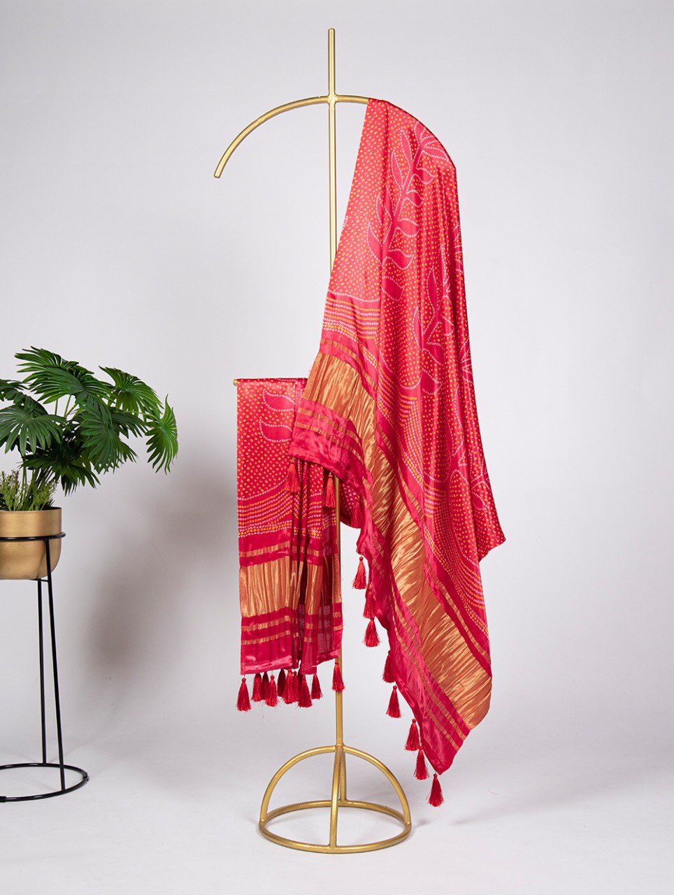 Pure Gaji Silk Bandhni Print Red Colour Dupatta with Tassels