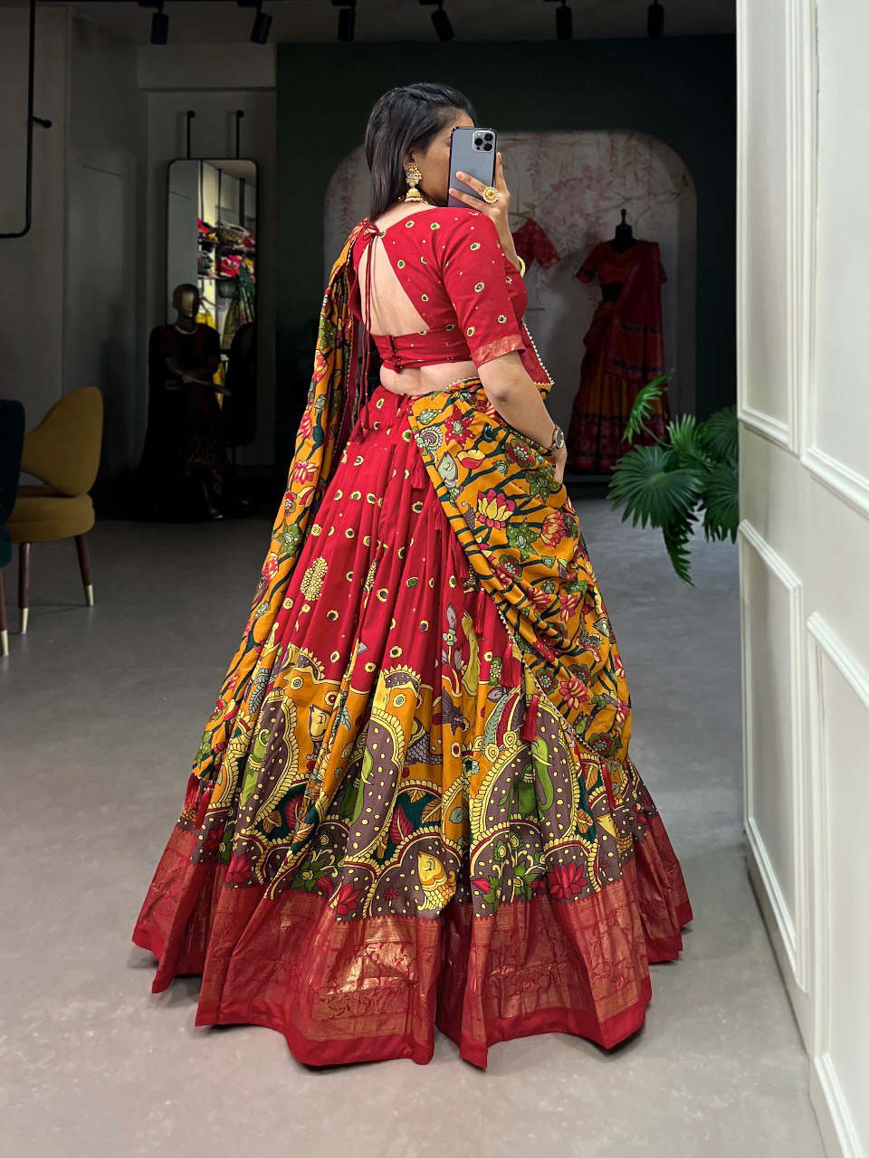 Red Printed Art Silk Lehenga Choli