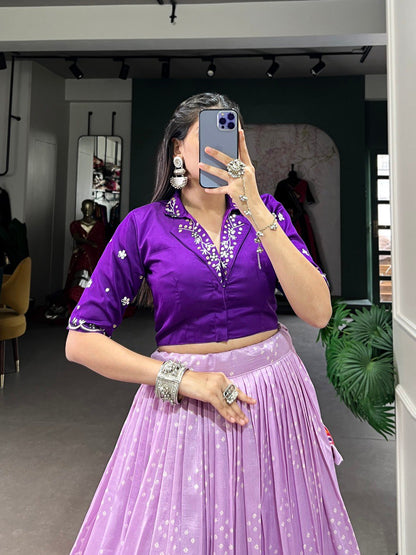 Tussar Silk Lavender Foil Printed Co-Ords Set
