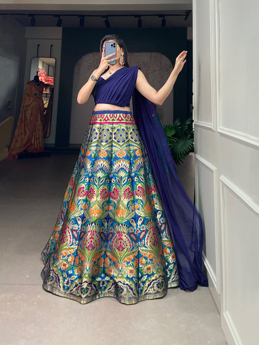 Banarsi Silk Zari Weaving work Navy Blue Lehenga Choli Set