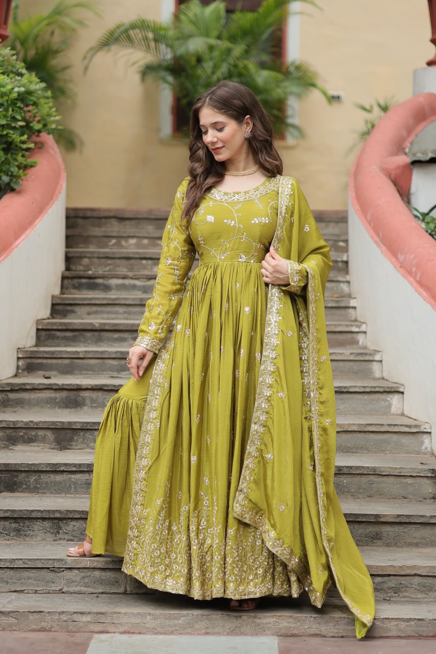 Parrot Green Color Designer Three Piece Sharara Suit