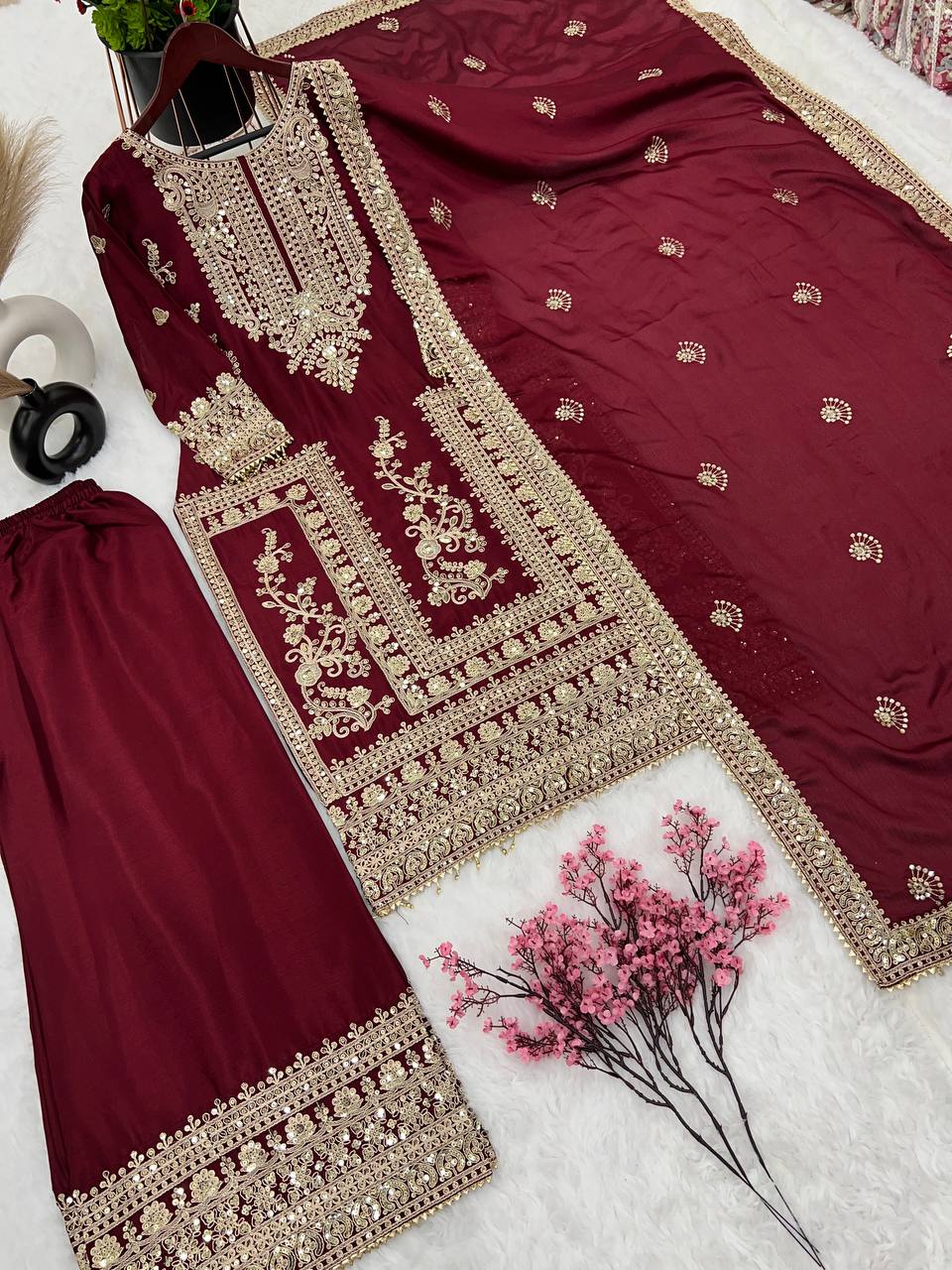 Formal Maroon Ready To Wear Pakistani Set