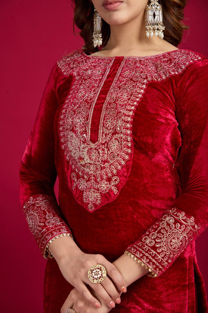 Function Wear Red Color Salwar Suit With Duptta