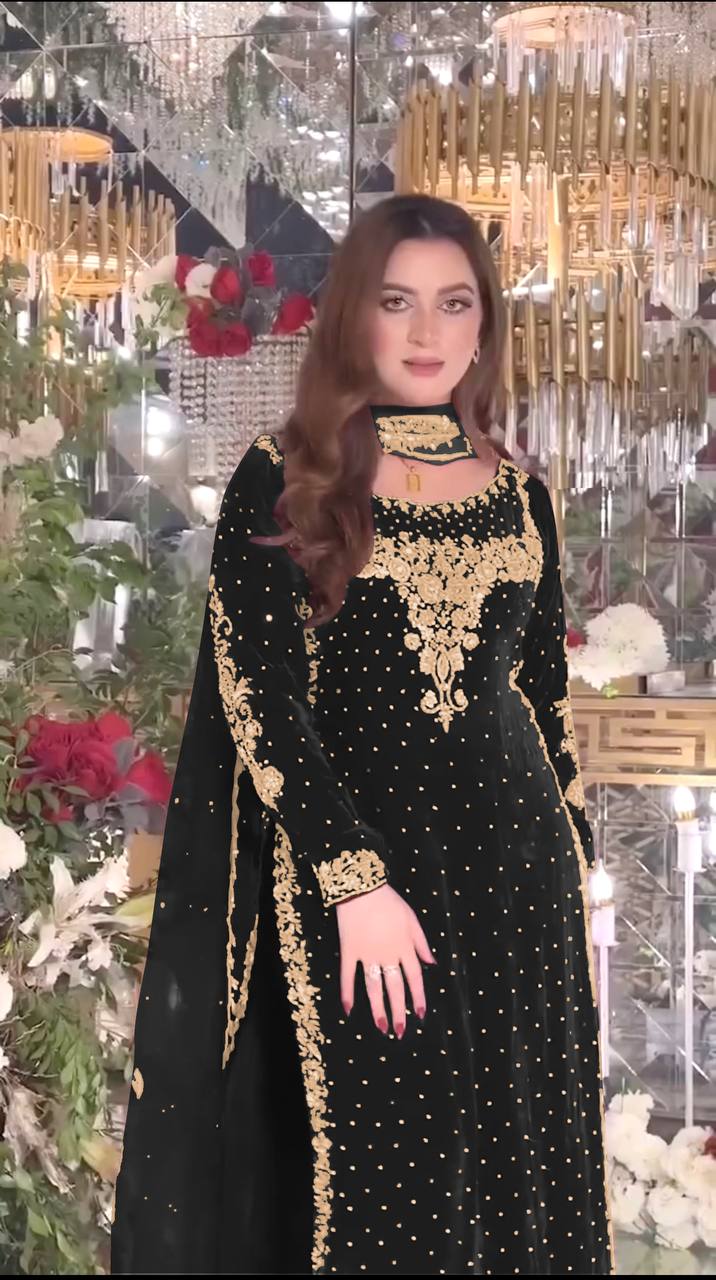 Black Color Heavy Embroidery Sequence Work Salwar Suit