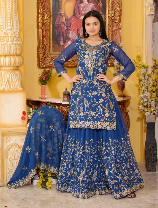 Heavy Sequence Embroidery Work Faux Georgette Lehenga Suit for Wedding
