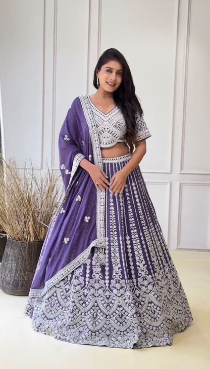 Luxurious Faux Georgette Lehenga Set with Coding Dori & Sequins Work, Embroidered Blouse & Designer Dupatta