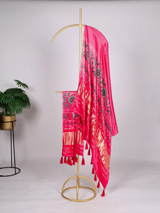Pure Gaji Silk Digital Print Light Pink Dupatta with Tassels
