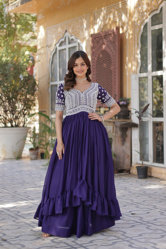 Designer Star Georgette Purple Kurti with Lehenga Set Embellished with Beads and Sequins Work