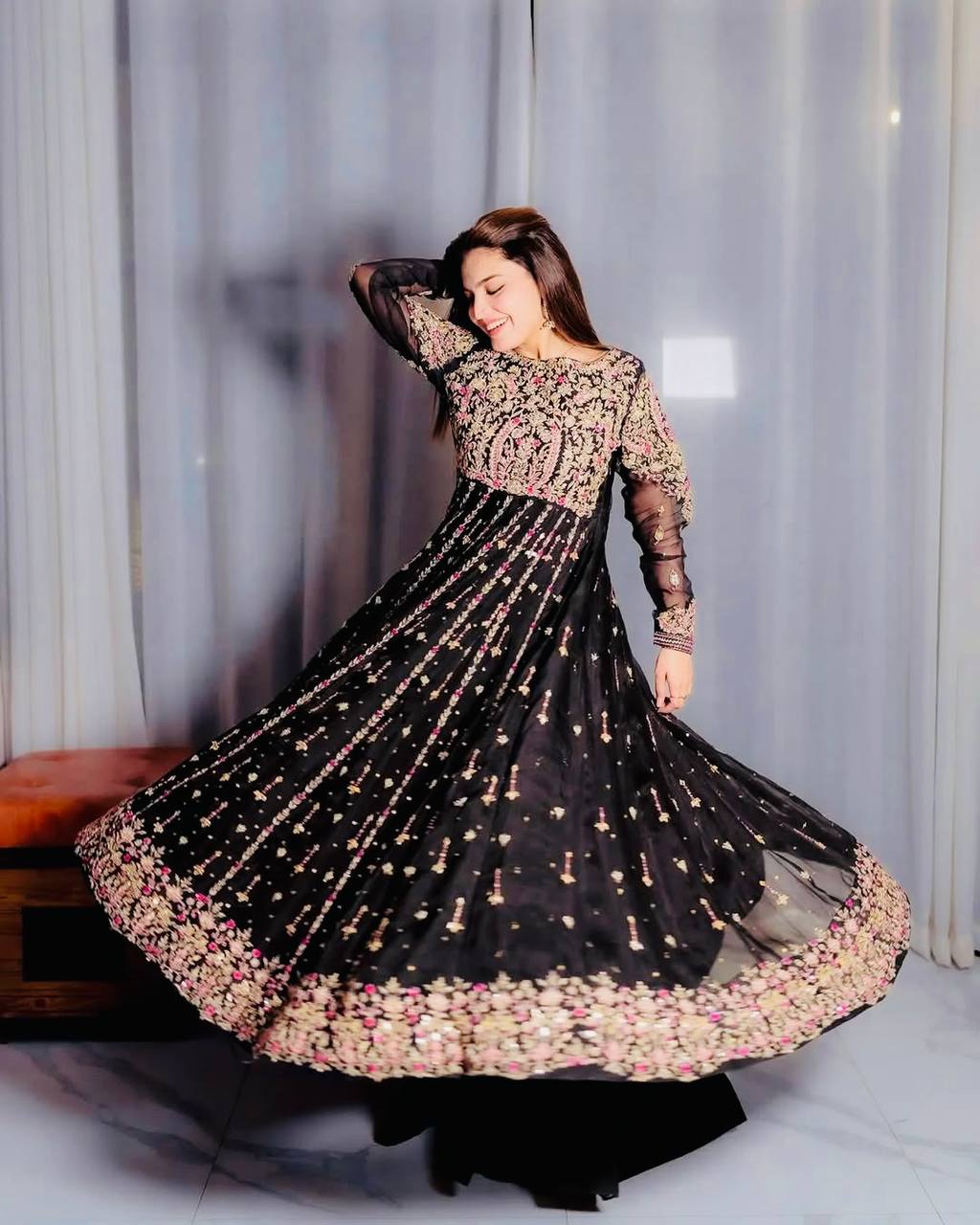 Black Fox Georgette Embroidered Suit Set with Dupatta
