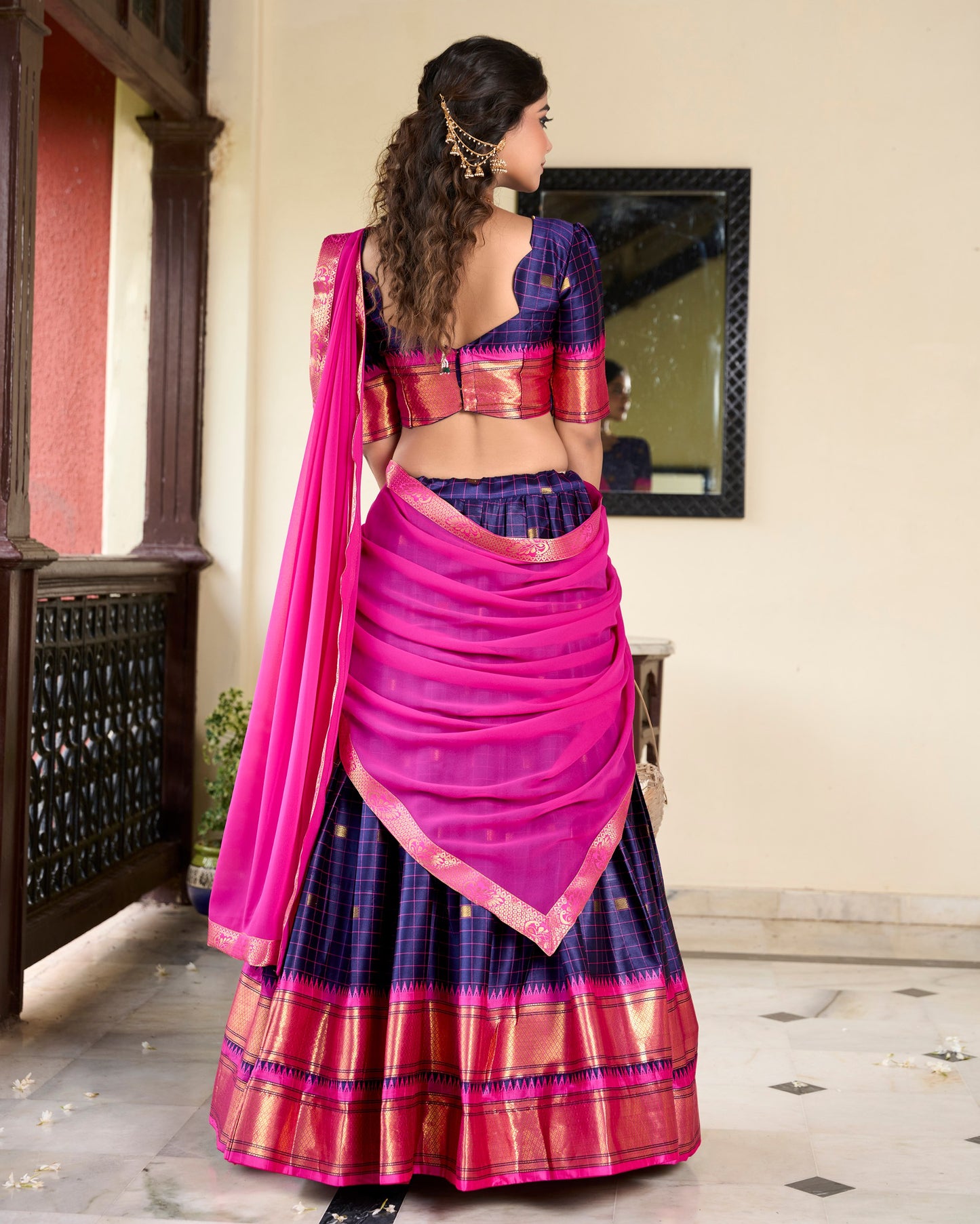 Navy Blue  Colour Pattu Lehenga Choli  For Pongal