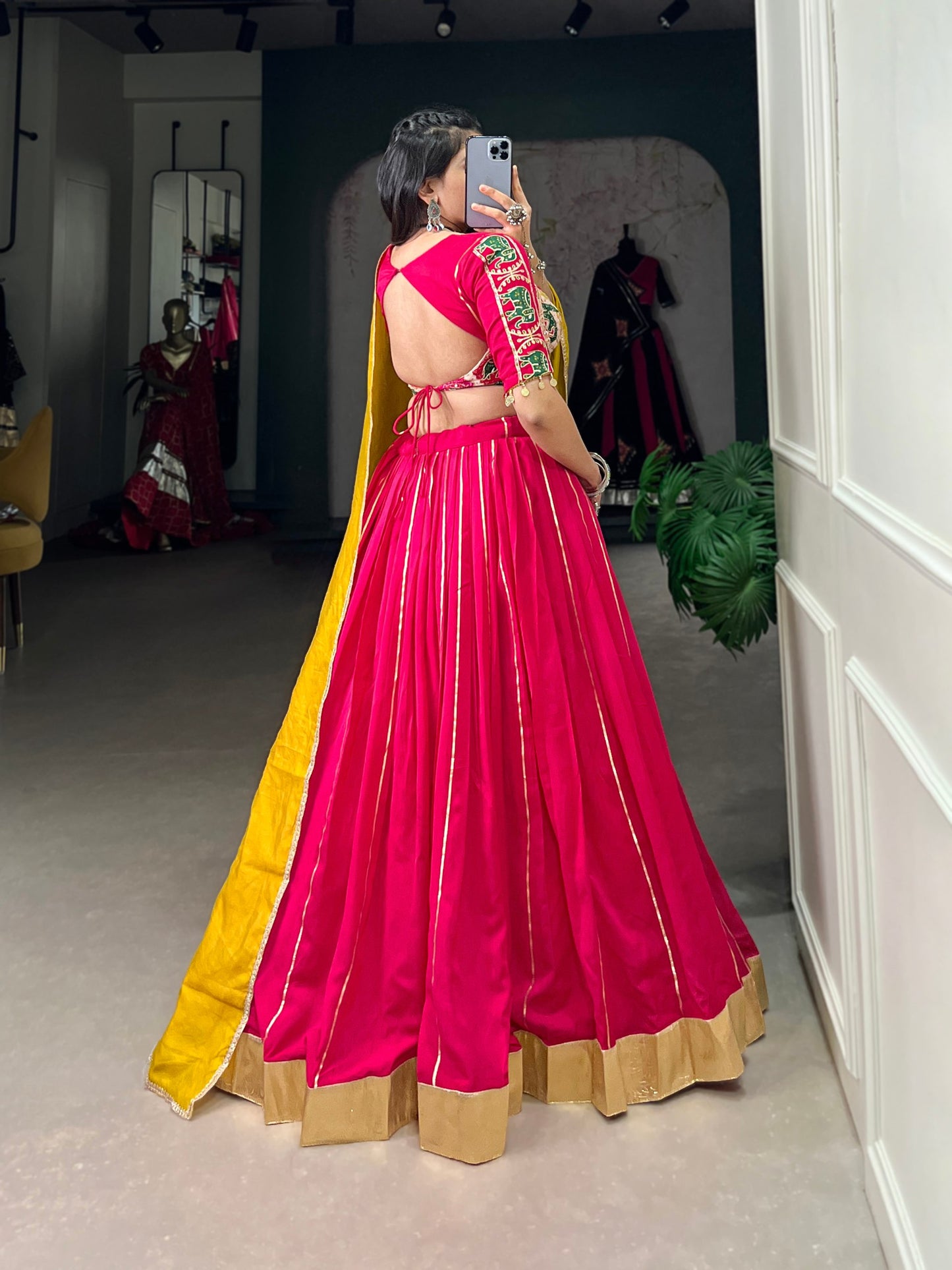 Pink Chanderi Readymade Lehenga Choli