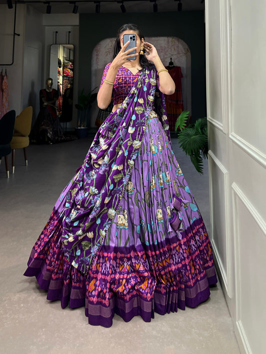 Tussar Silk Patola Print Lavender Lehenga Choli