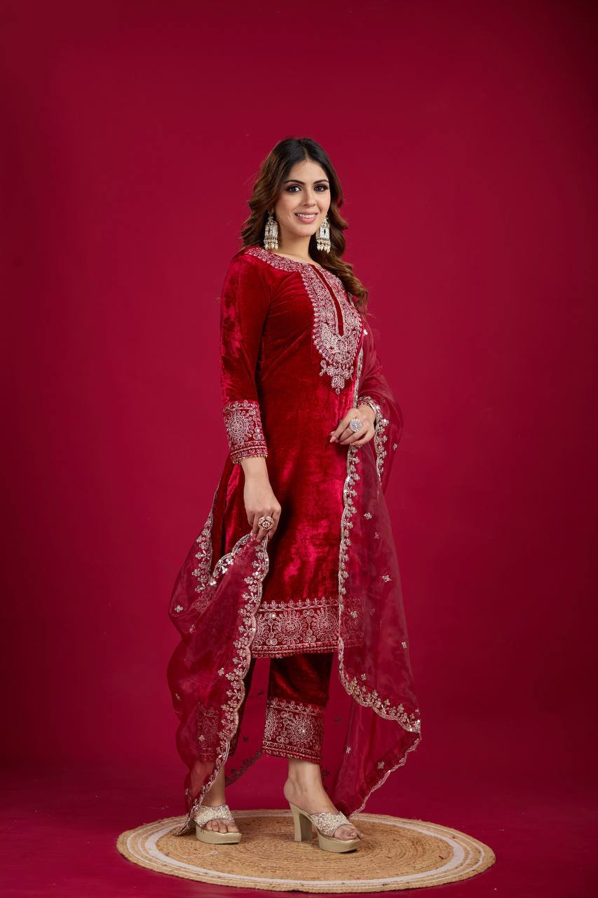 Function Wear Red Color Salwar Suit With Duptta