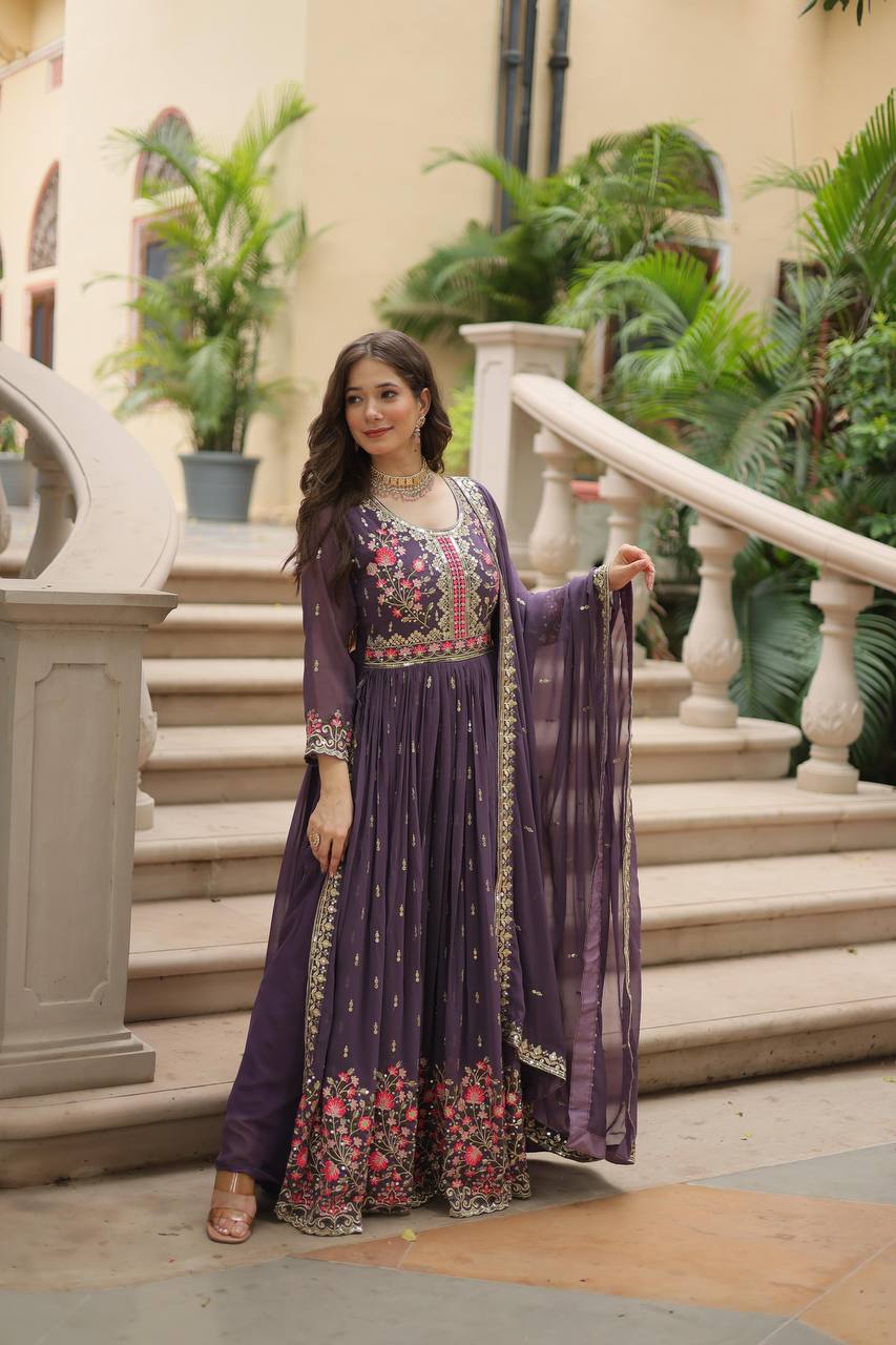 Designer Lavender Color Three Piece Sharara Suit