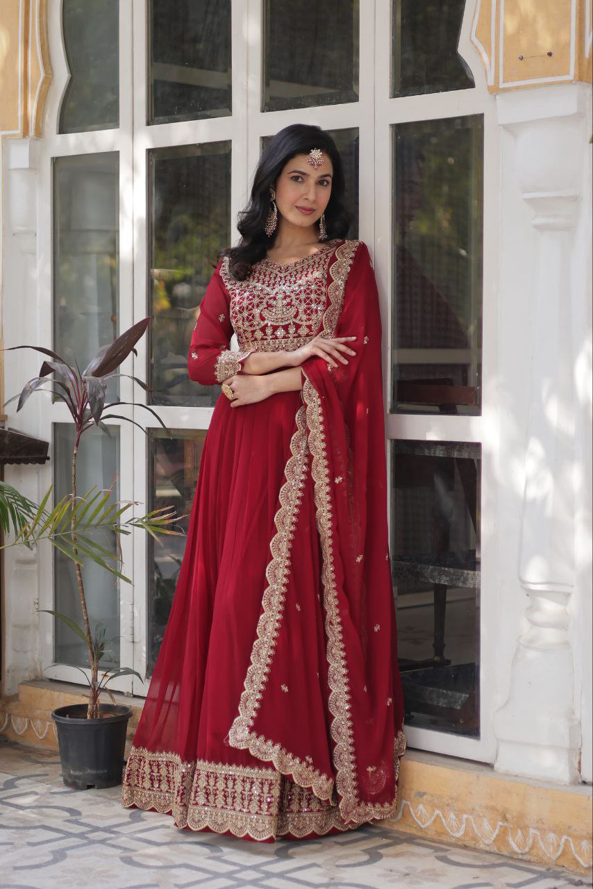 Maroon Premium Designer Readymade Gown Collections - Elegant, Embroidered & Luxe Styles