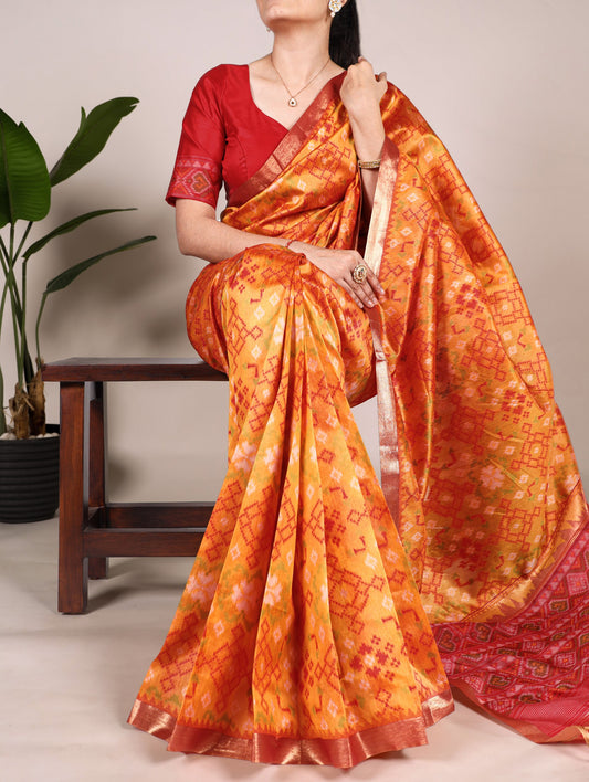 Orange Patola Love Jacquard Silk Saree with Zari Weaving Work & Unstitched Blouse