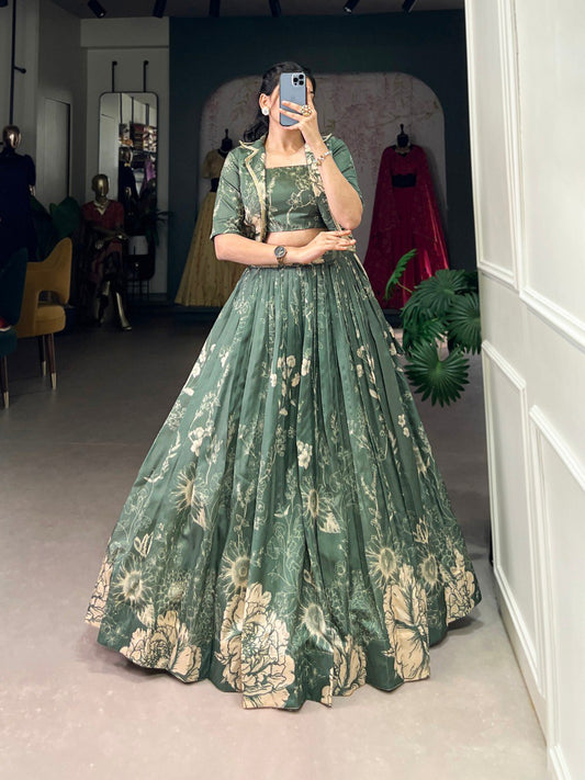 Green Color Floral Printed Stylish Designer Lehenga choli