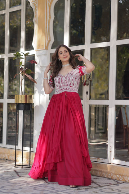 Designer Star Georgette Pink Kurti with Lehenga Set Embellished with Beads and Sequins Work