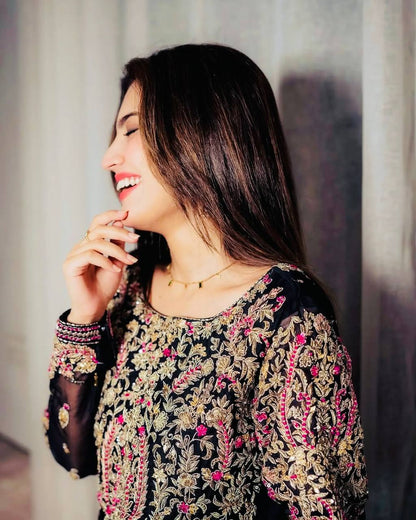 Black Fox Georgette Embroidered Suit Set with Dupatta