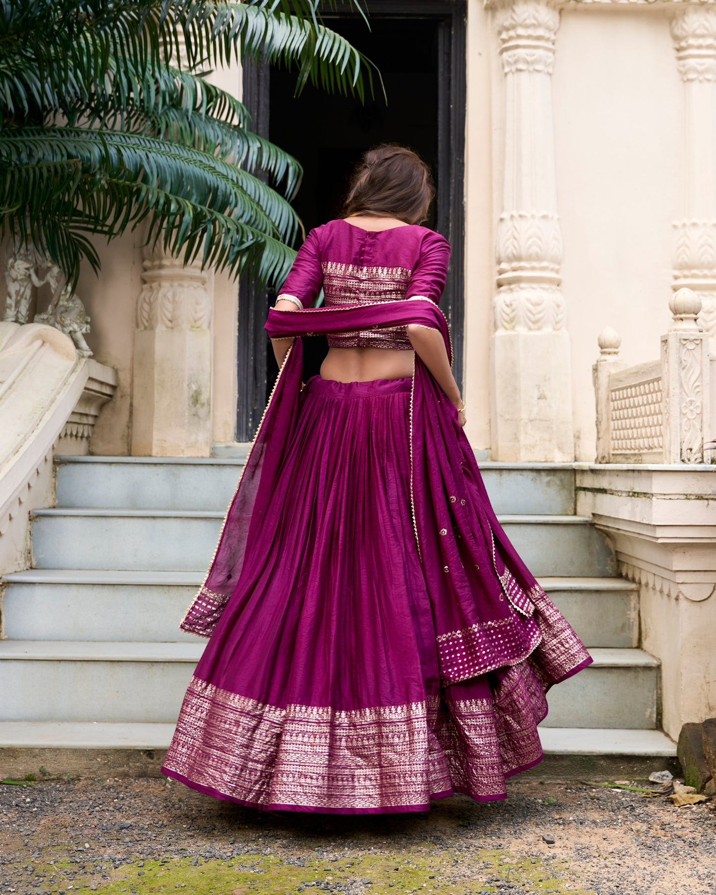 Grace and Beauty Pure Chanderi Sequin Embellished Wine Lehenga Choli