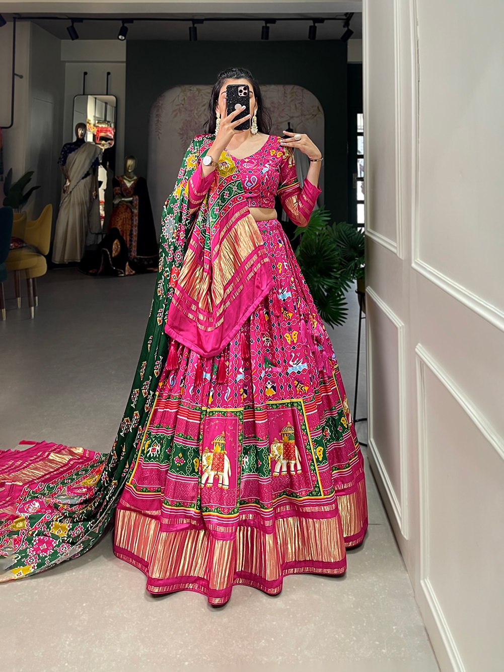 Exquisite Gaji Silk Pink Lehenga Choli with Digital Print and Lagadi Patta