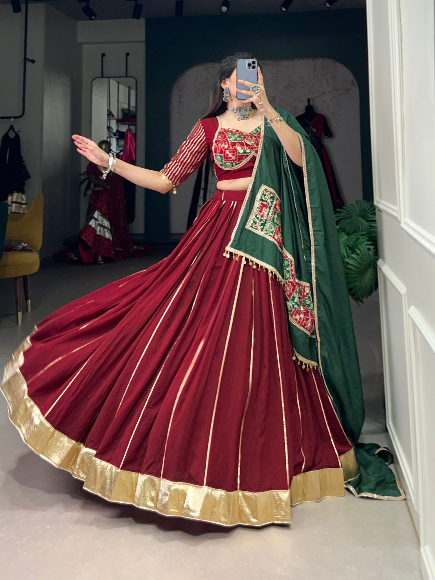 Maroon Chanderi Readymade Lehenga Choli