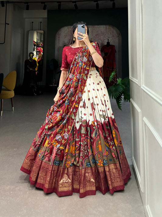 Off White Printed Art Silk Lehenga Choli