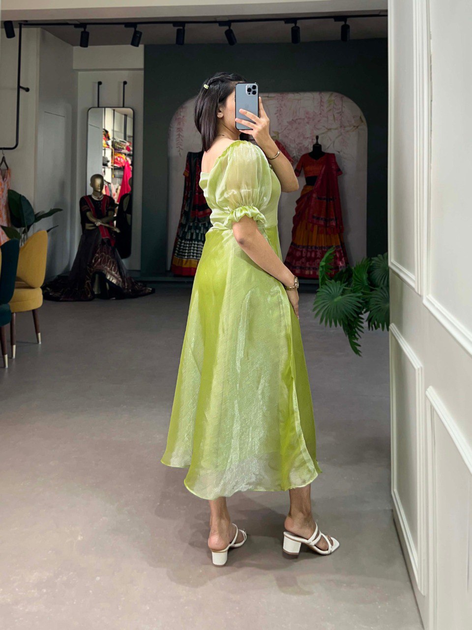 Pista Green Burberry Silk Maxi Dress