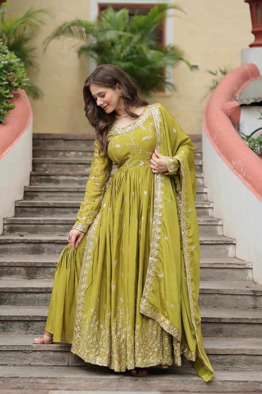 Parrot Green Color Designer Three Piece Sharara Suit