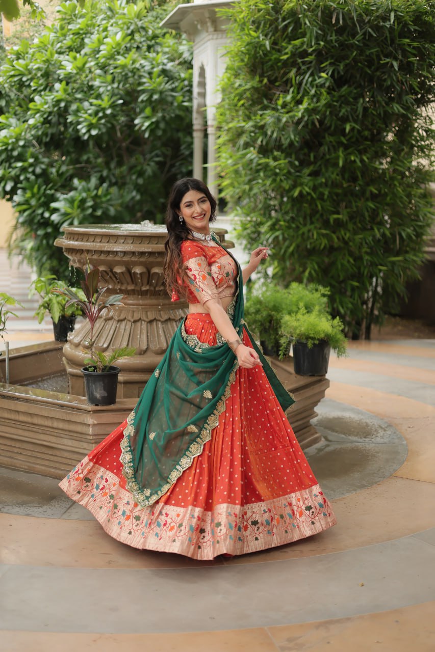 Meena Jacquard Orange Designer Lehenga Choli