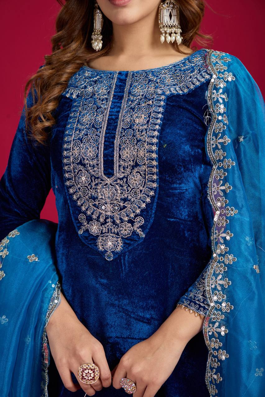 Function Wear Blue Color Salwar Suit With Duptta