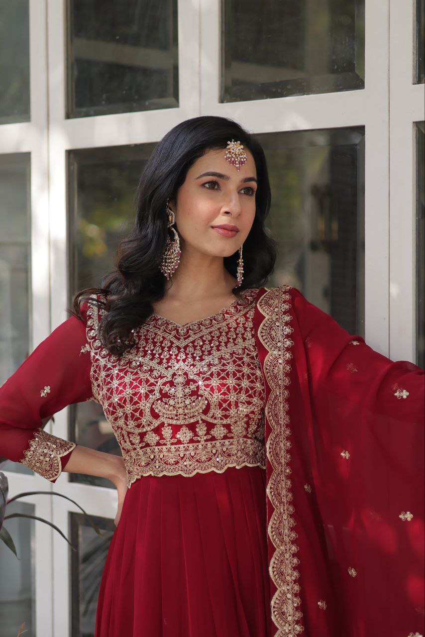 Maroon Premium Designer Readymade Gown Collections - Elegant, Embroidered & Luxe Styles