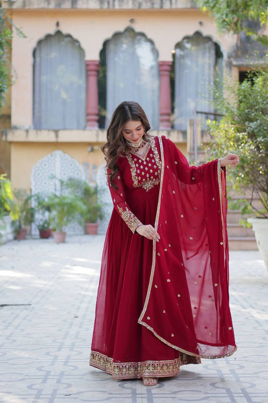 Classic Maroon Georgette With Sequins Embroidered Anarkali Suit