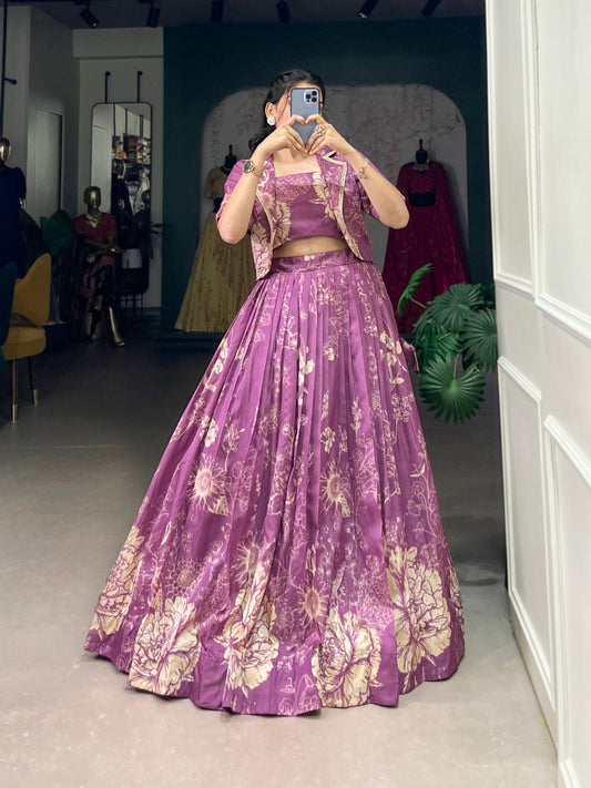 Purple Color Floral Printed Stylish Designer Lehenga choli