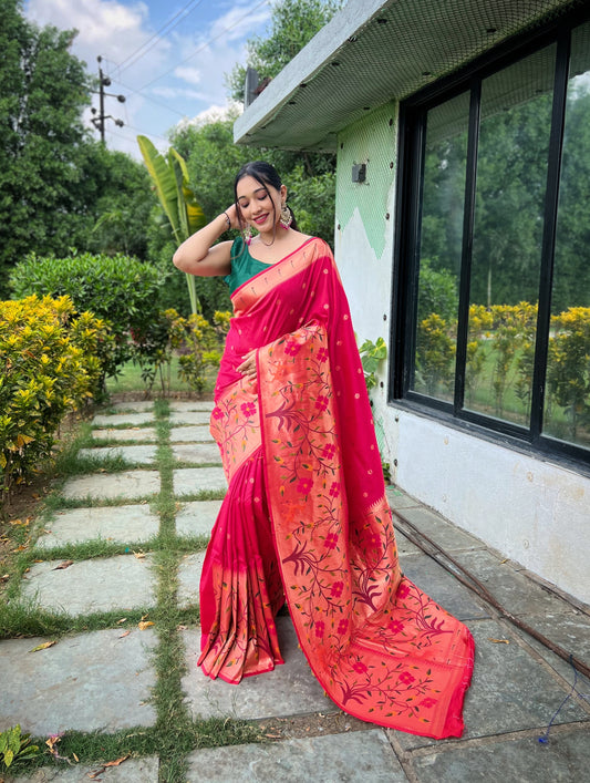 Pink Soft Kanchipuram Paithani Silk Saree