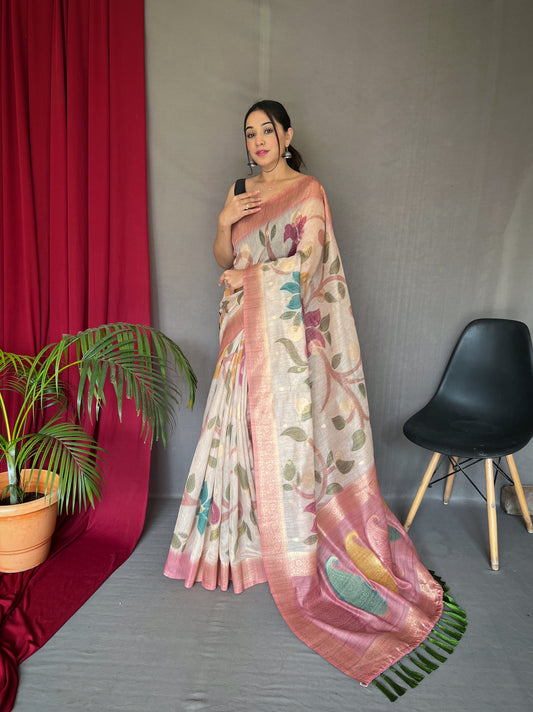 Pink Color Embroidered Saree with Contrast Border