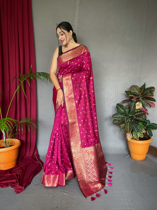 Pink Floral Woven Soft Silk Saree