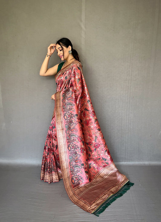 Pink Diva Soft Silk Kalamkari Printed Saree