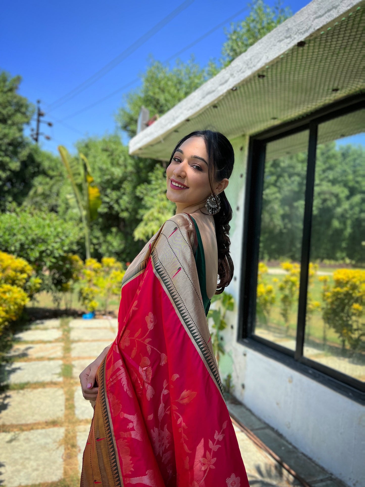 Pink Weaved Zari Traditional Paithani Silk Saree