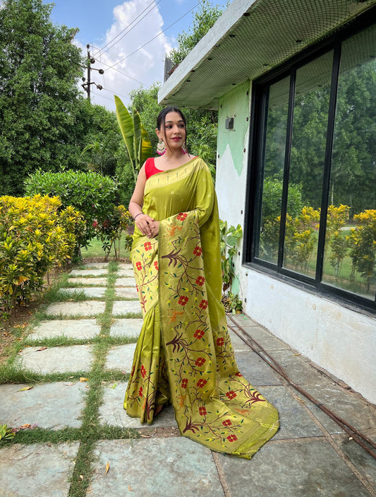 Pista Green Soft Kanchipuram Paithani Silk Saree