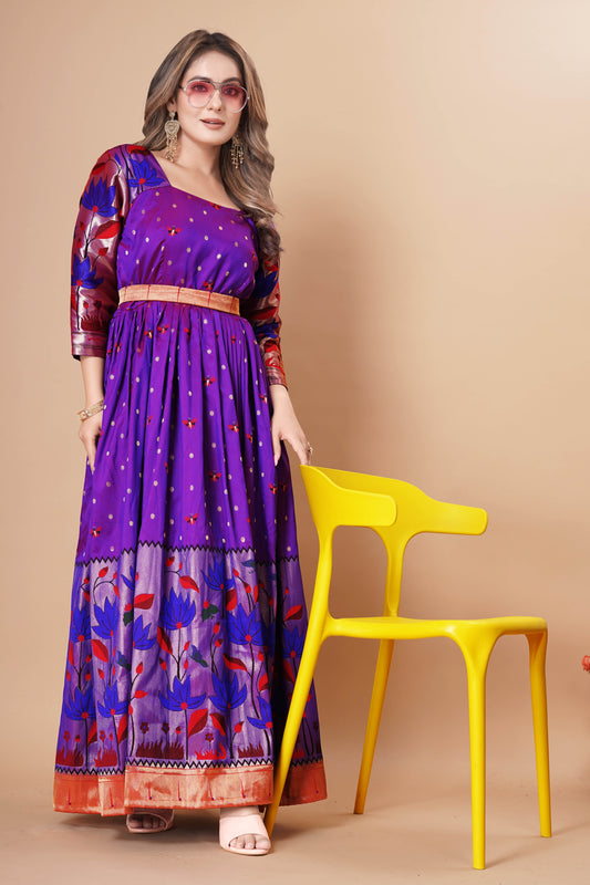 women Soft Silk Banarasi weaving Traditional Purple Gown