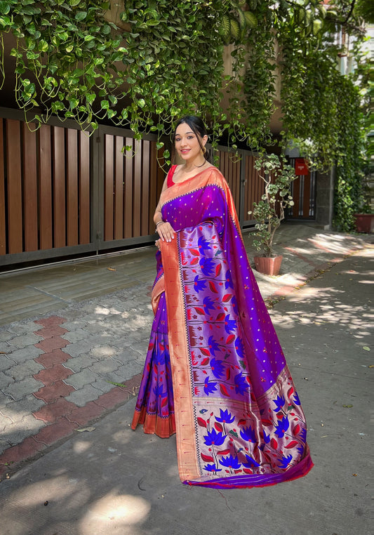 Purple Zari Woven Patola Silk Saree Set