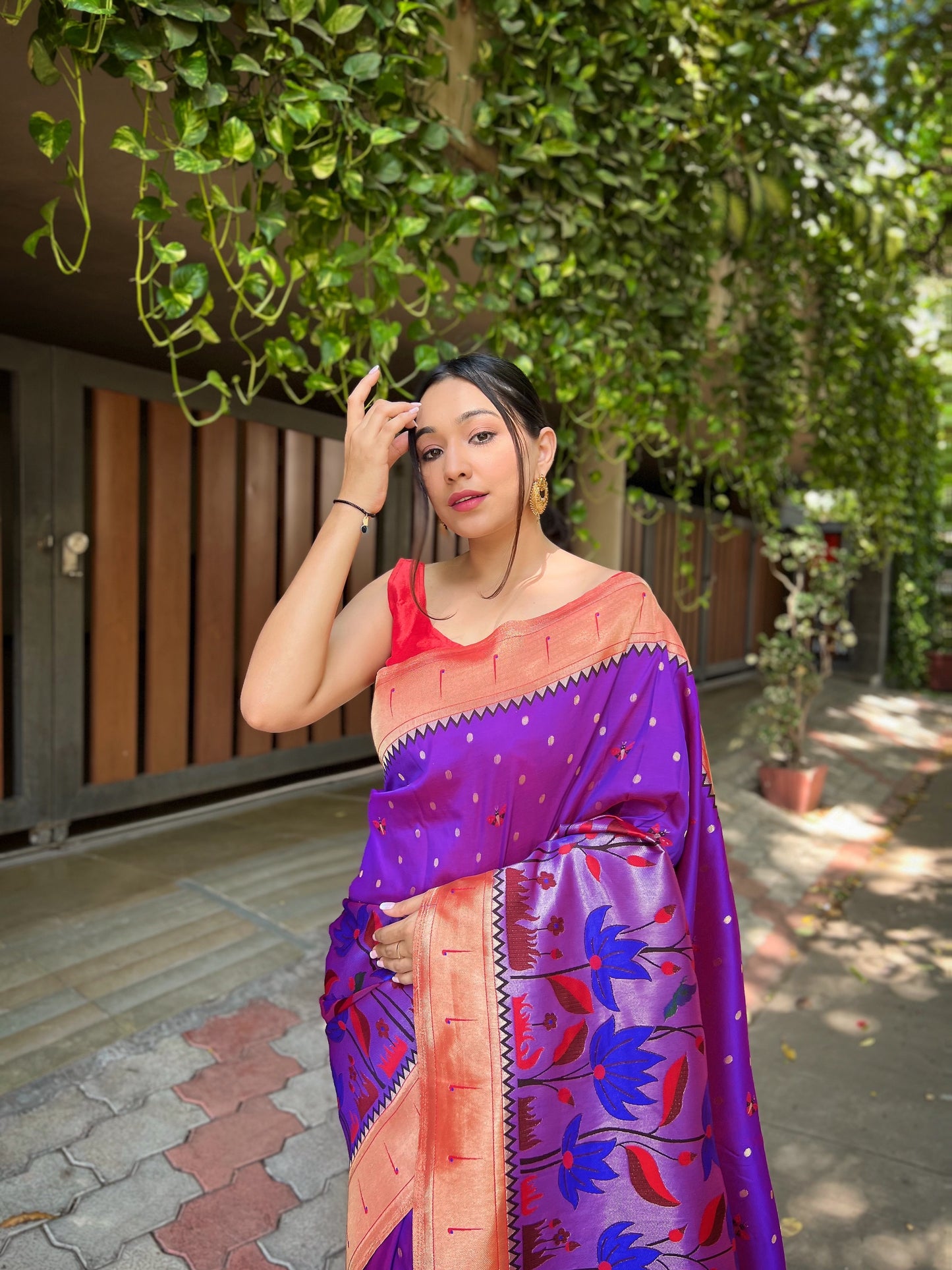 Purple Zari Woven Patola Silk Saree Set