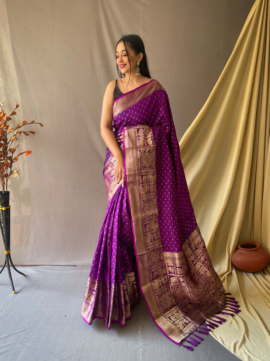 Purple Woven Saree with Contrast Border