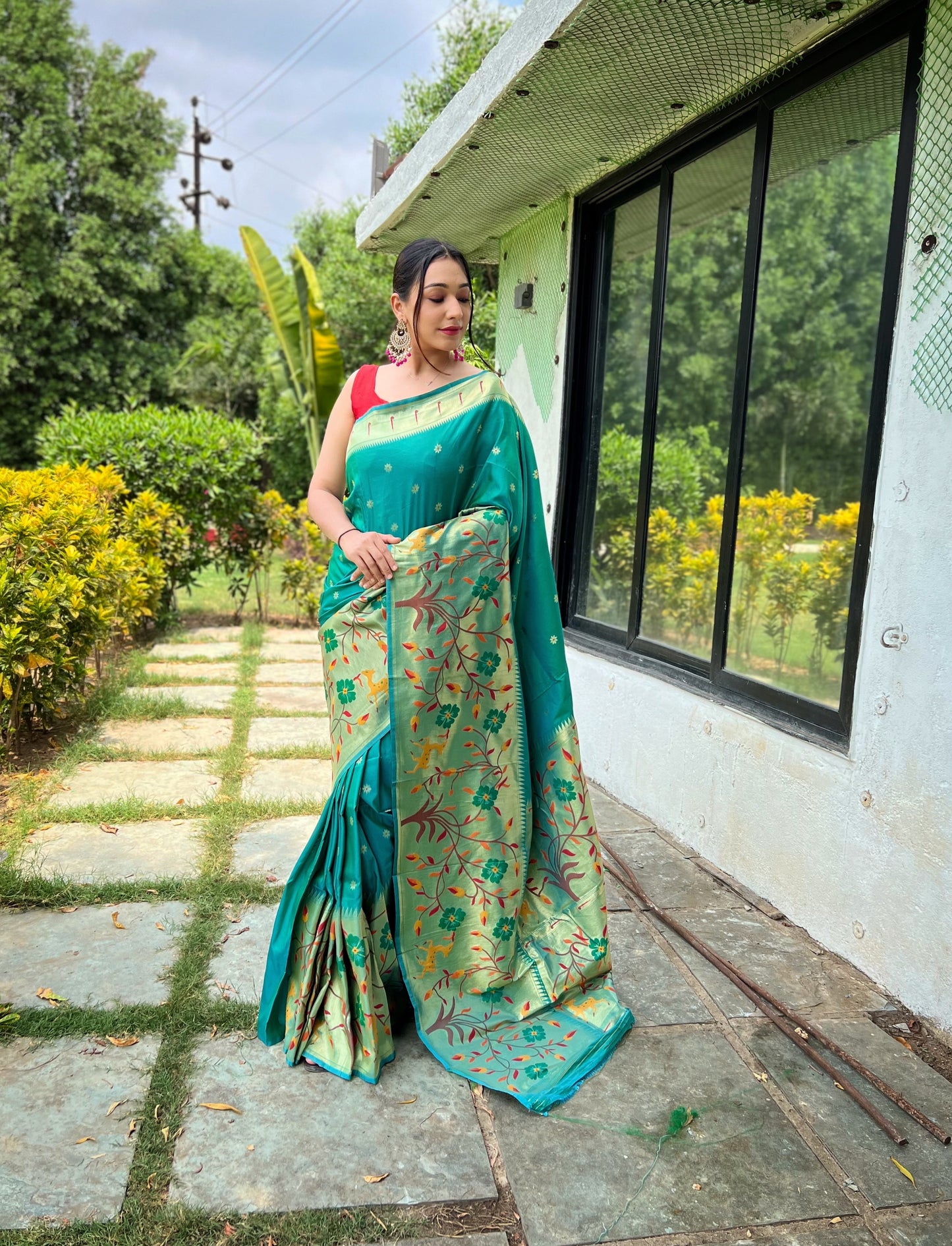 Rama Green Soft Kanchipuram Paithani Silk Saree