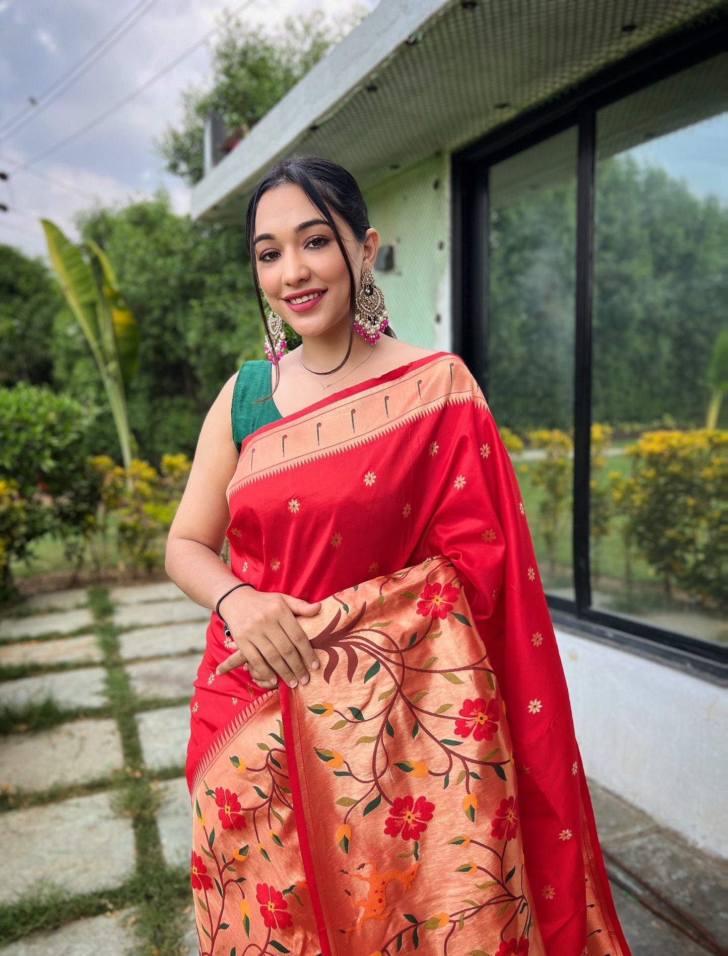 Red Soft Kanchipuram Paithani Silk Saree