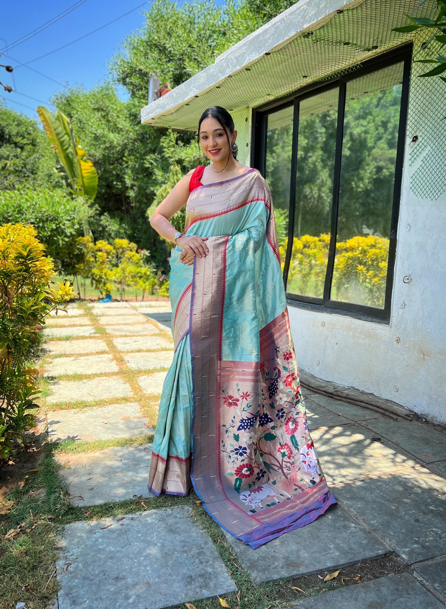 Sky Blue Weaved Zari Traditional Paithani Silk Saree