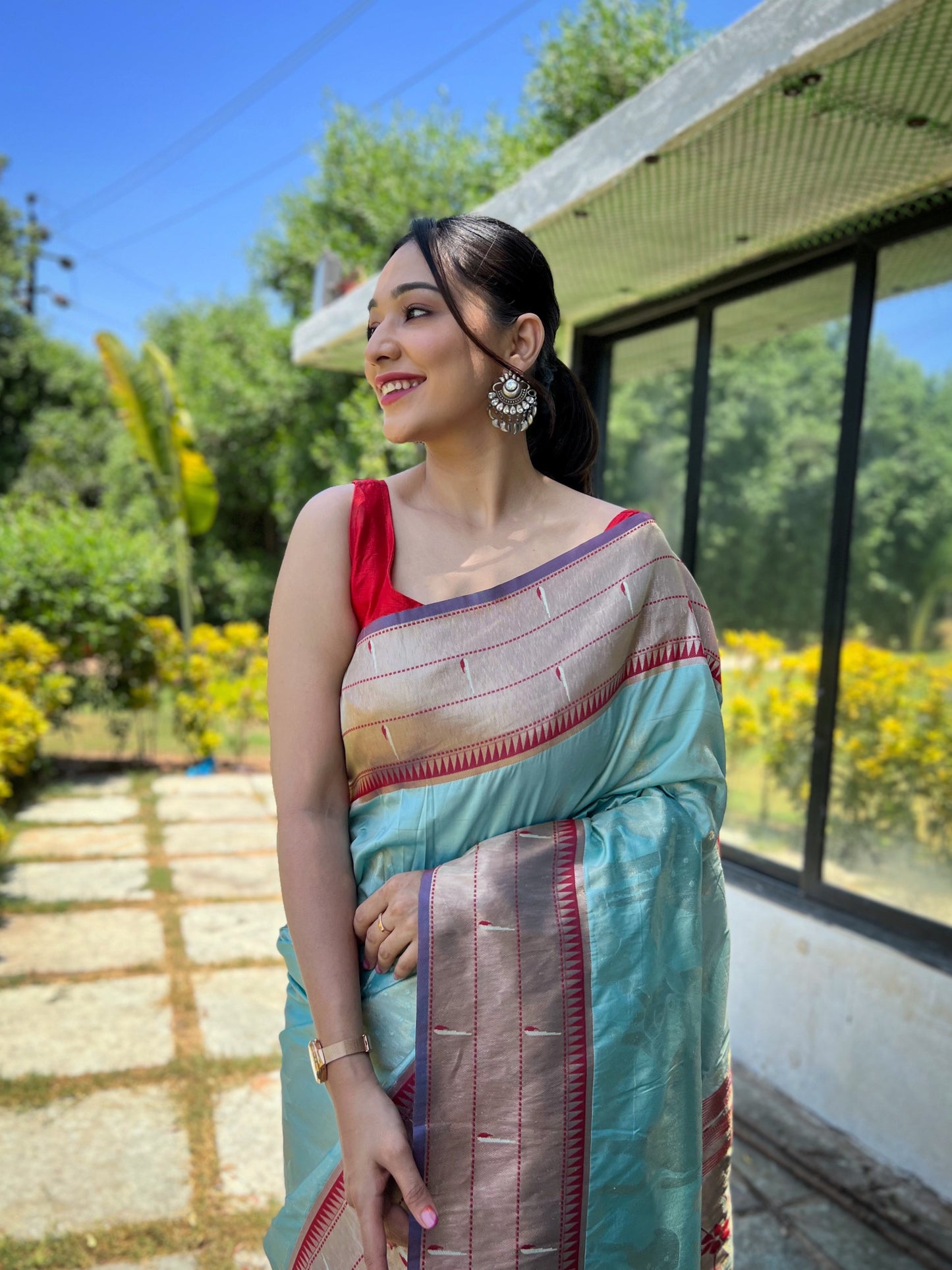 Sky Blue Weaved Zari Traditional Paithani Silk Saree